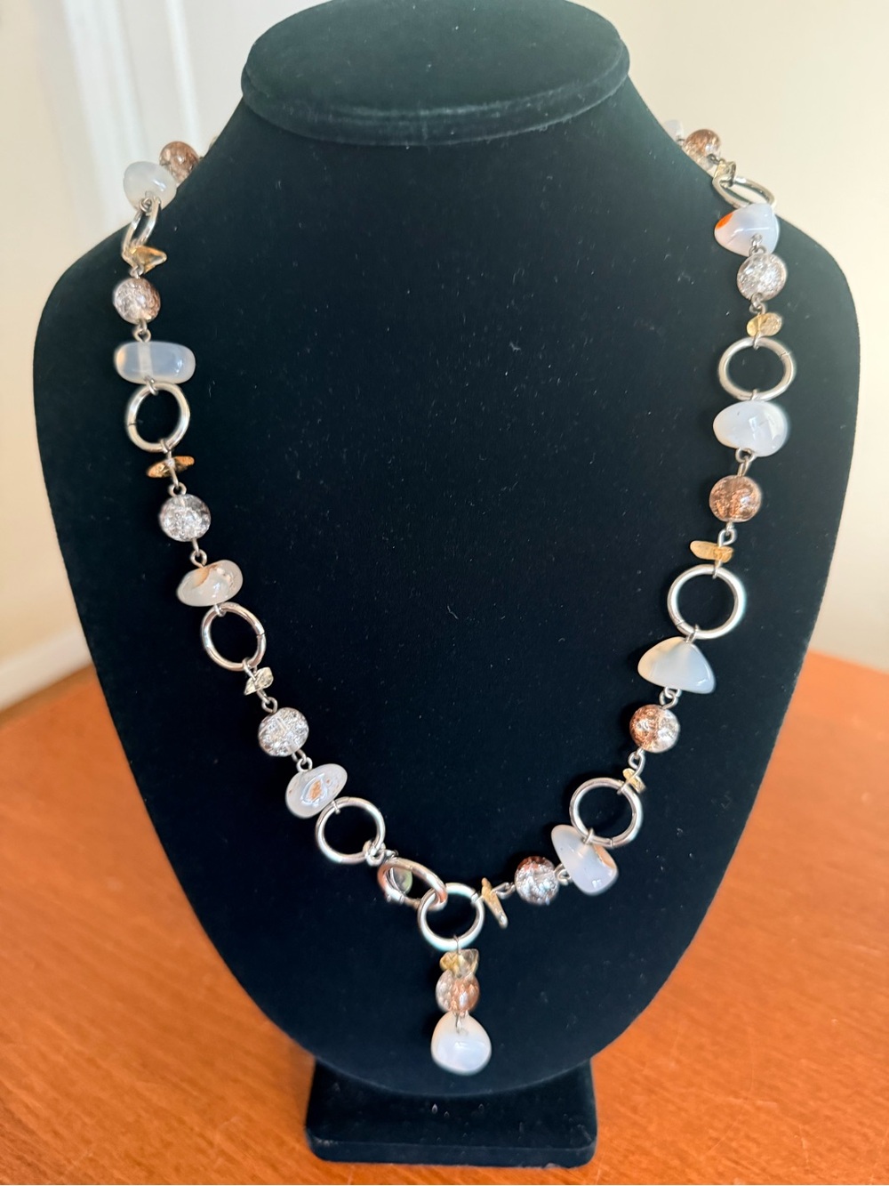 Handmade Artisan Mixed Gemstone Silver Tone Link Statement Necklace